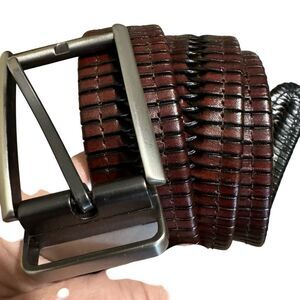 Mens Leather Basket Weave Belt Black Brown Size Large Reversible 1.25" Wide